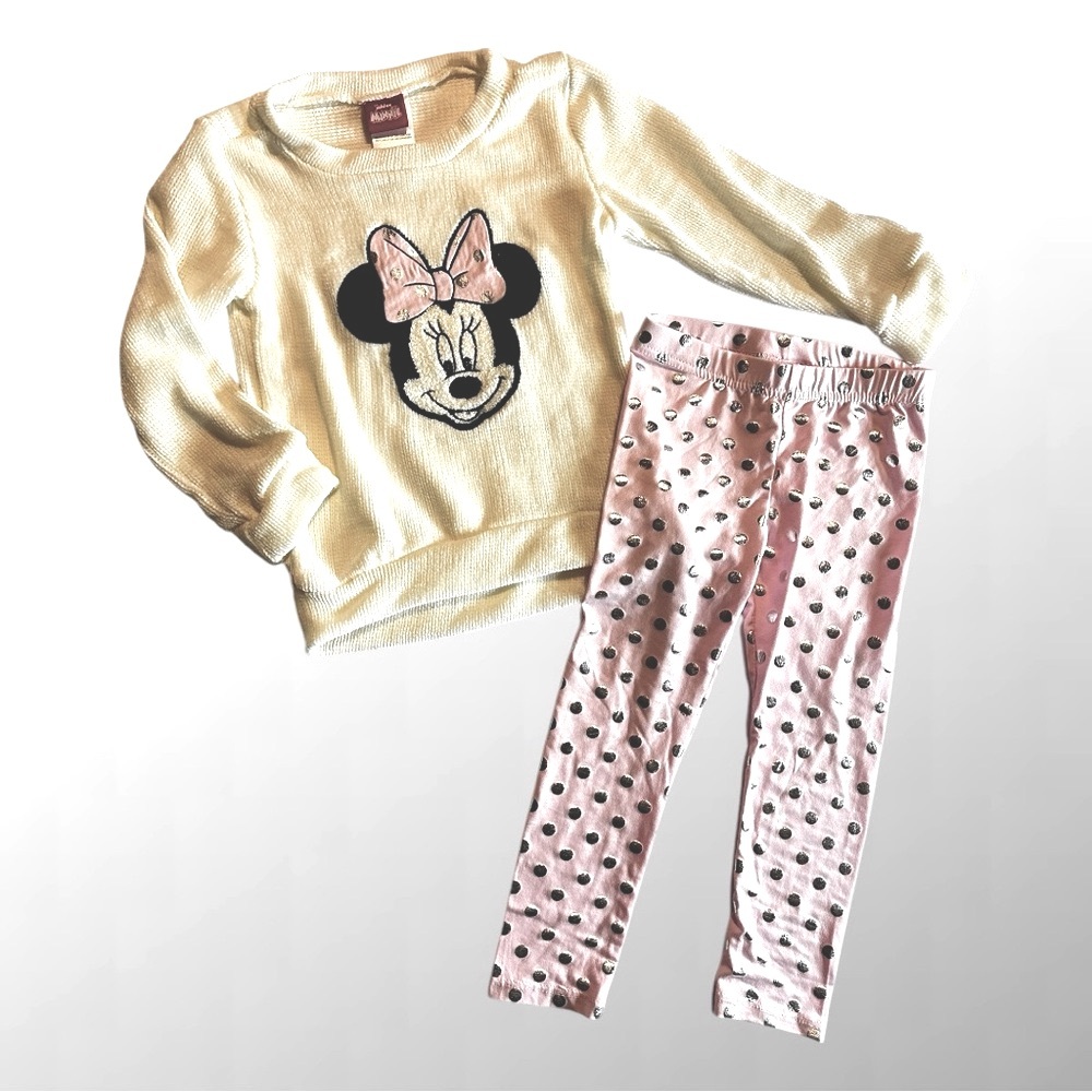 Minnie Off-White Mouse Sweater & Pink Polka Dot Leggings / Size: 4T